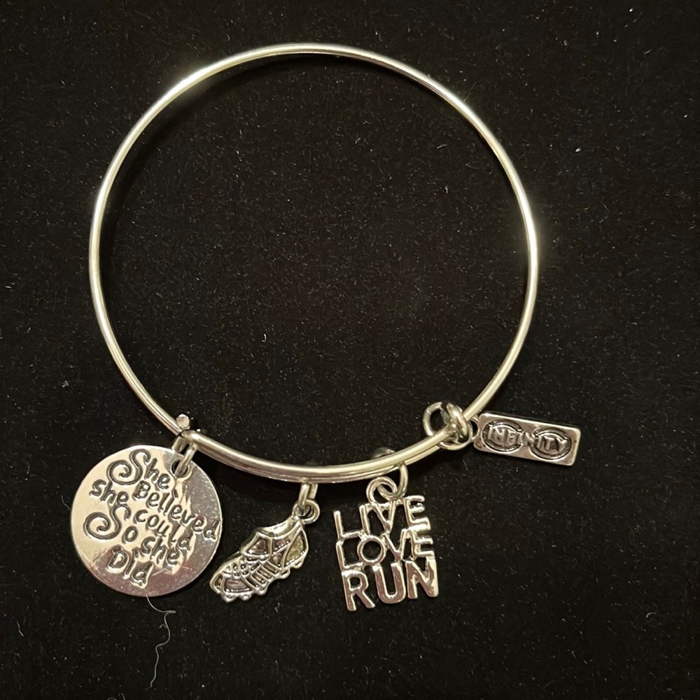 Live, Love, Run!  Silver runner’s bangle bracelet